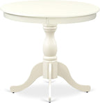East West Furniture AMAB3-LWH-02 3 Piece Dining Room Furniture Set Contains a Round Dining Table with Pedestal and 2 Light Beige Linen Fabric Upholstered Chairs, 36x36 Inch, Linen White