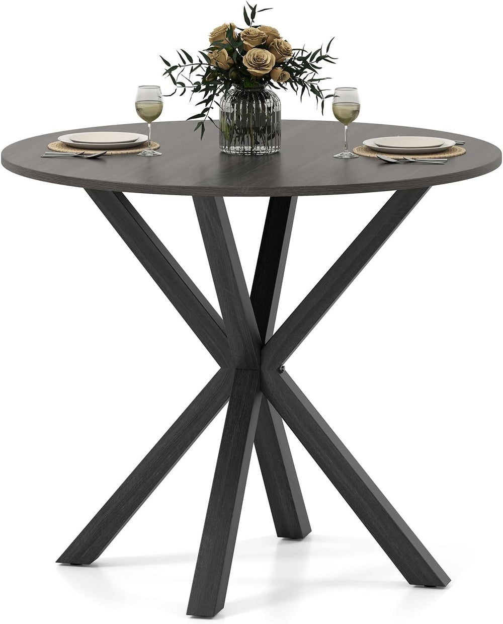 GOFLAME 36” Round Dining Table for 4 People, Wooden Kitchen Table with Inters...