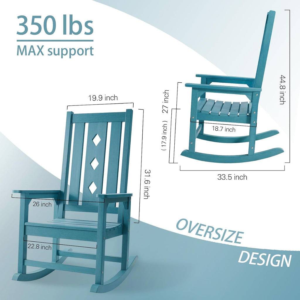Oversized Outdoor Rocking Chair, Porch Rocker with High Back - Blue | All Weather Resistant rocking chair for Lawn Garden, HDPE Patio Rocker with 350lbs Weight Capacity