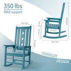 Oversized Outdoor Rocking Chair, Porch Rocker with High Back - Blue | All Weather Resistant rocking chair for Lawn Garden, HDPE Patio Rocker with 350lbs Weight Capacity