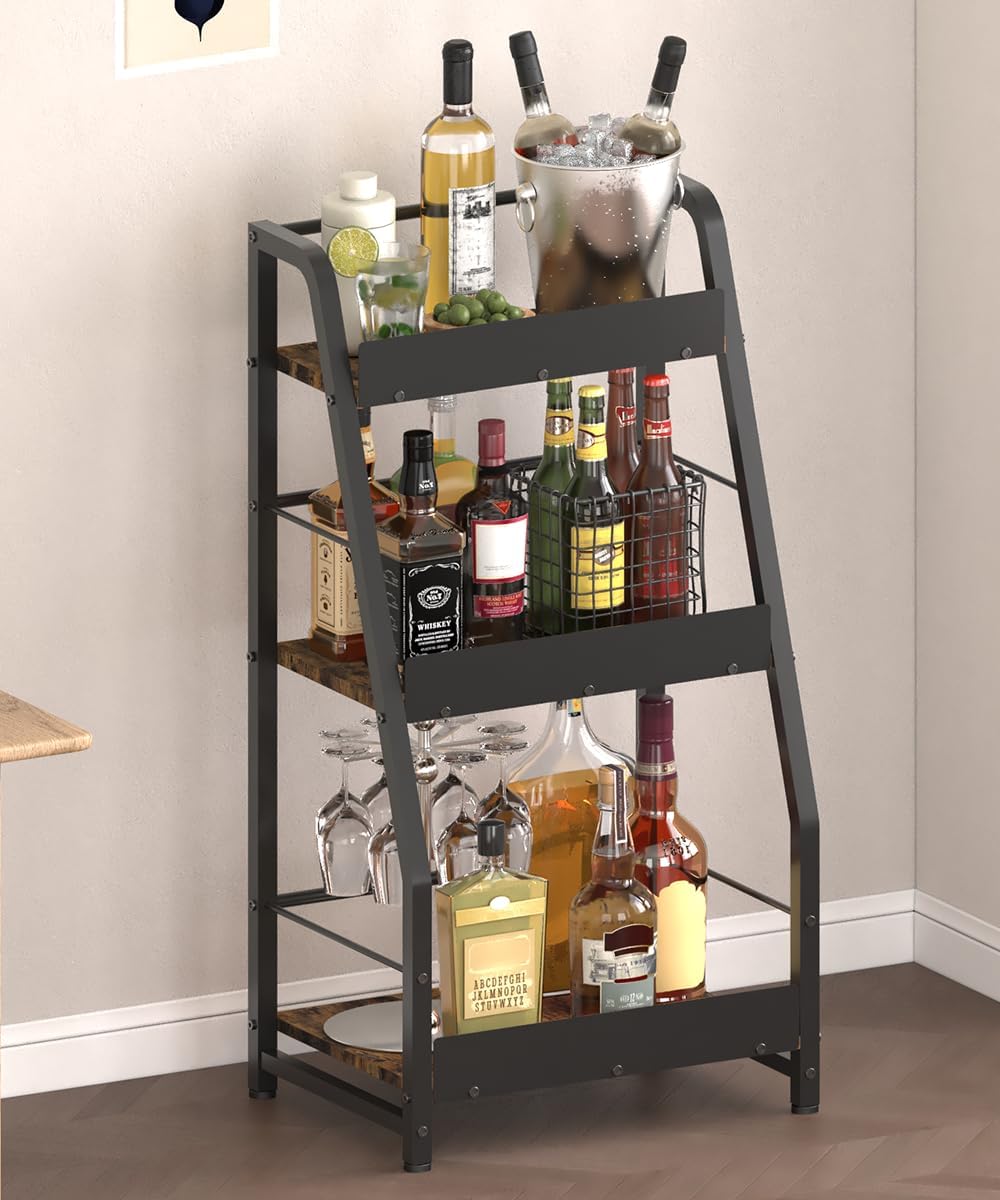 3-Tier Liquor Stand for Home Bar, Trapezoid Freestanding Whisky Bottle Holder...