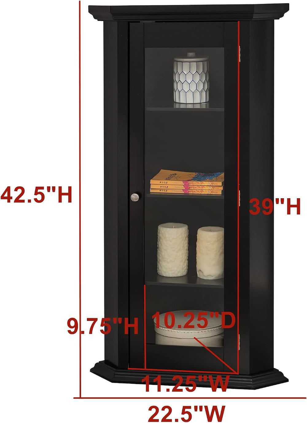 KB Designs - Corner Accent Display Wood Curio Cabinet, Black