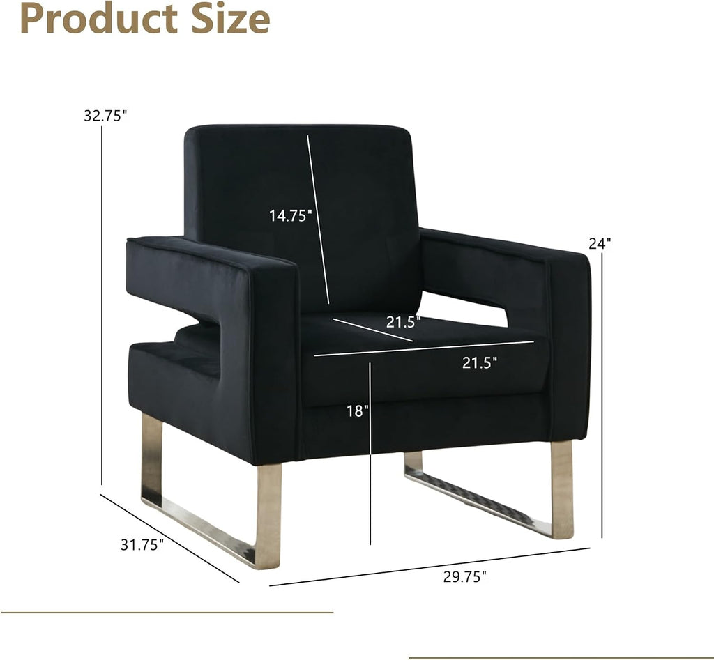Velvet Accent Chairs Set of 2, Modern Armchair, Black | Stainless Steel Base, Soft Velvet Upholstery, Thick Padded Seat, 350 LBS Weight Capacity, For Living Room and Home Office