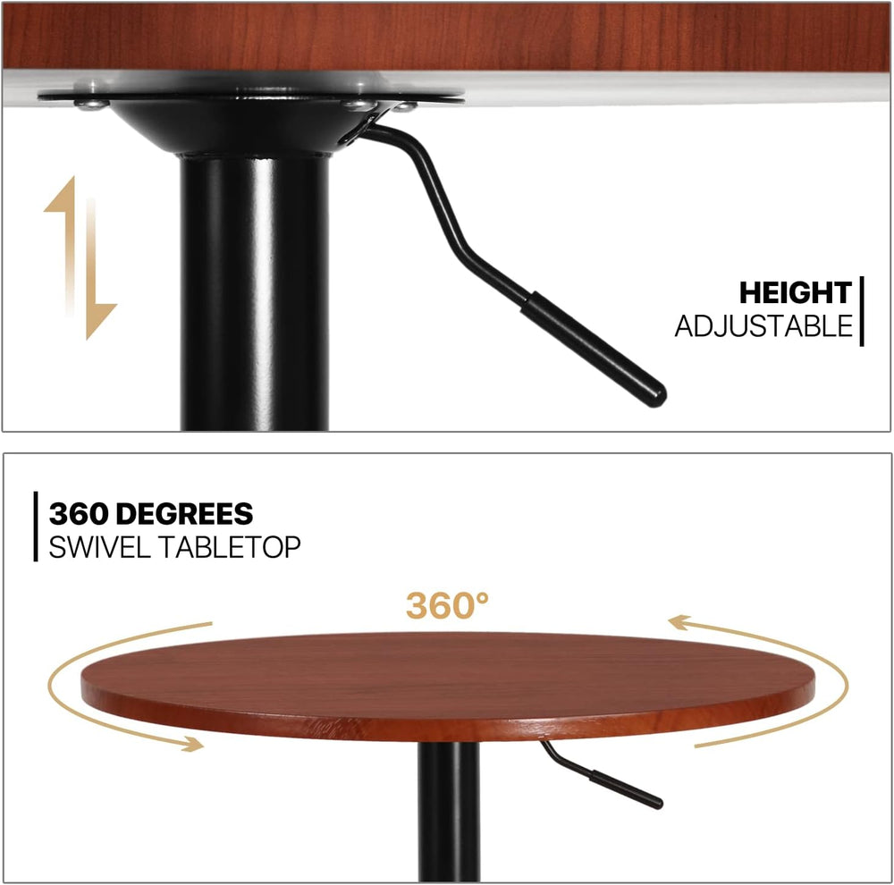 MoNiBloom Round Bar Table Adjustable Height, BistroTable with Black Leg and B...