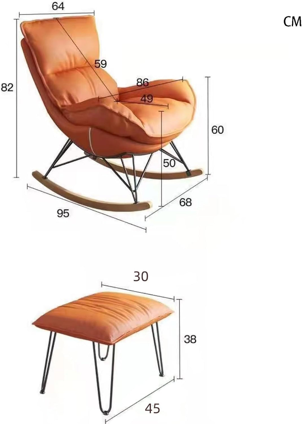 Single Rocking Chair with footrest, Made of Easy-Care Technical Fabric, ergon...