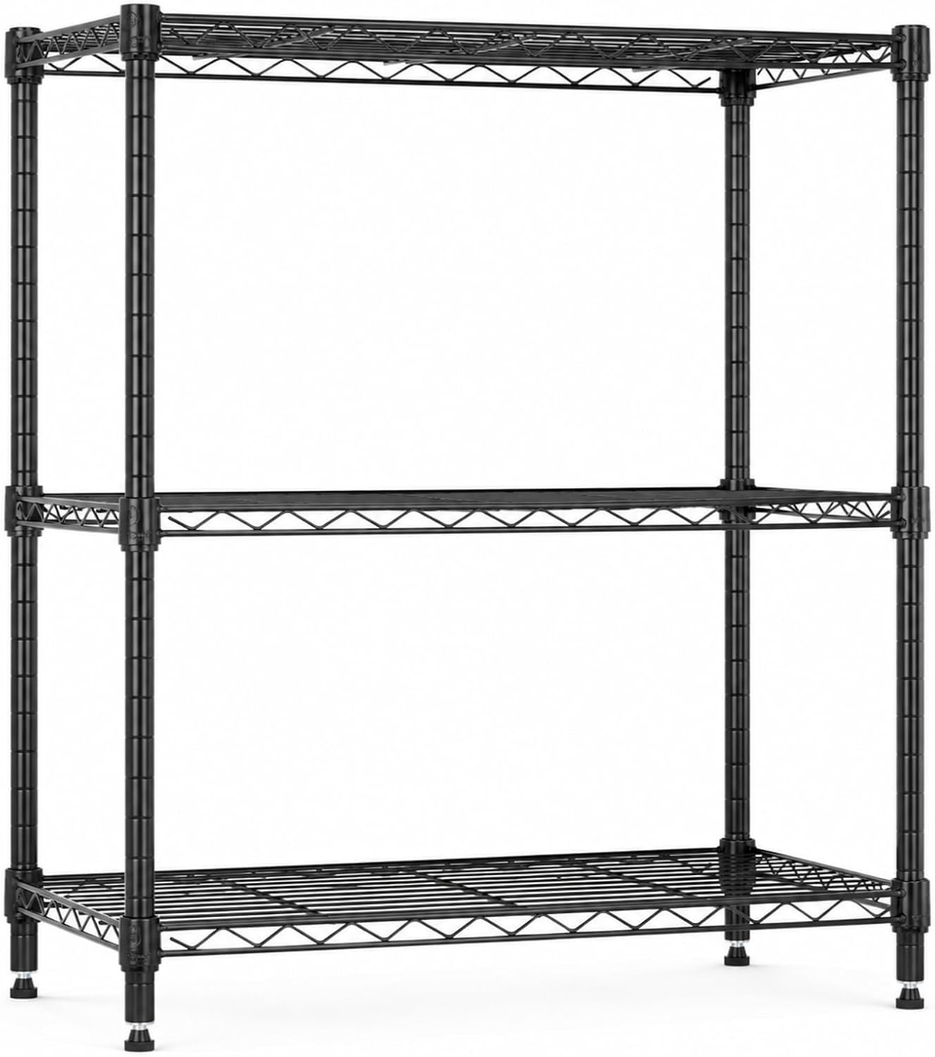 3-Tier Metal Wire Shelving Unit, Heavy Duty Adjustable Storage Rack for Laundry Room, Pantry, Kitchen, Garage Organization and Storage, Small Space Shelves (Black, 23"L × 13.2"W × 30.2"H)