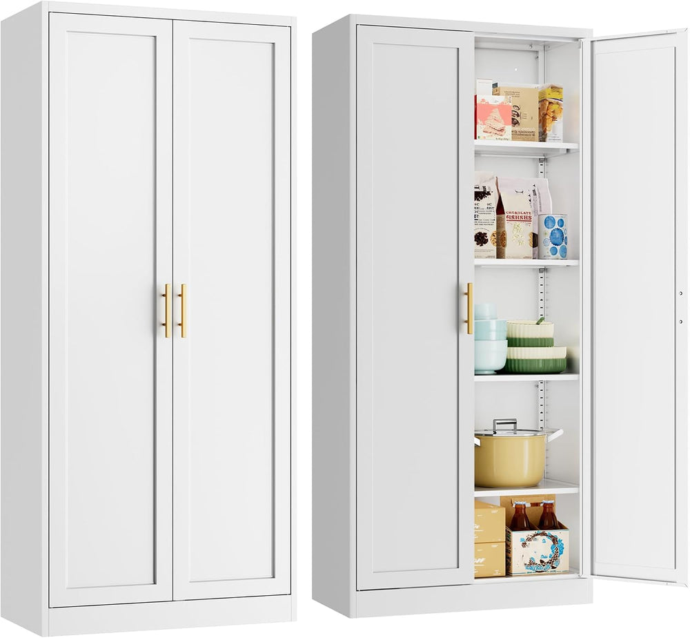 Metal Pantry Cabinet, 71"H x 28"W x 14"D Pantry Cabinets with ...