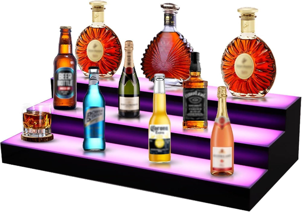 FAHKNS Lighted Liquor Bottle Display, 3 Tiers 24 Inch Acrylic Bar Shelf with ...