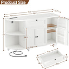 55" White Freestanding Coffee Bar Cabinet with Charging Station, Wine Rack, Drawer, Modern Liquor Wine Cabinet Home Mini Bar Sideboard Buffet Cabinet for Kitchen Dining Living Room Small Space