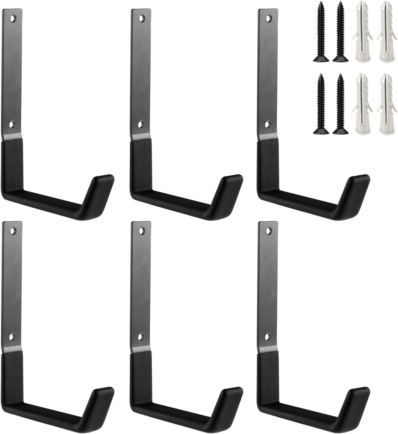 Heavy Duty Steel Garage Hooks, Garage Storage Utility Hooks, Garden Tool Organizer, Steel Wall Mount Hooks, (6, Large)