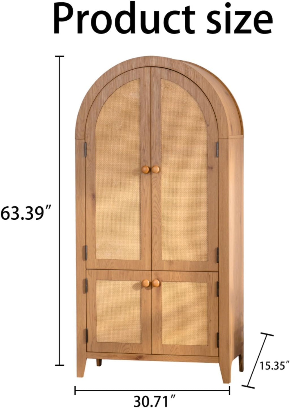 Hassyee Arched Kitchen Pantry Cabinet, Arched Bookcase Rattan Storage Cabinet...