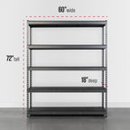 SafeRacks Modular Garage Shelving - 5 Tier Storage Shelves, Tall Metal Rack Shelves for Storage, Heavy Duty Steel Shelf Organizer for Garage, Or Kitchen Pantry (Hammertone, 18 x 60 x 72)