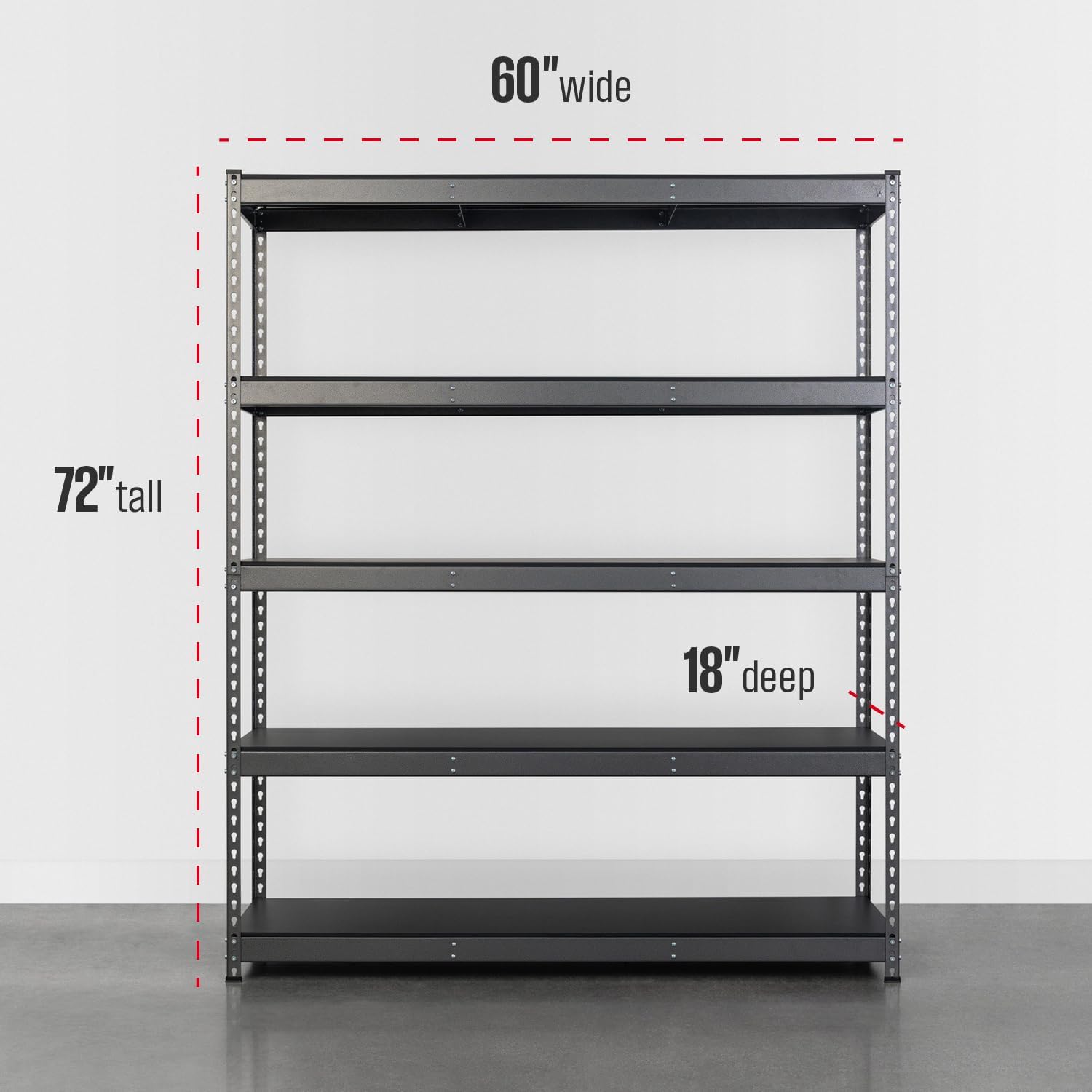 SafeRacks Modular Garage Shelving - 5 Tier Storage Shelves, Tall Metal Rack Shelves for Storage, Heavy Duty Steel Shelf Organizer for Garage, Or Kitchen Pantry (Hammertone, 18 x 60 x 72)