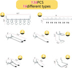 136PCS Metal Pegboard Hooks Organizer Kit for Organizing Various Tools - Heavy Duty 1/4" & 1/8" Pegboard Accessories with Pegboard Bins, Wall Mount Tool Storage for Garage, Workshop & Kitchen