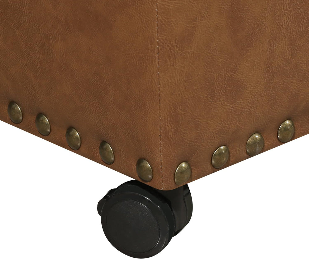 Leather Storage Ottoman,24’’Foot Rest Ottomans with Wheels and Hinged Lid Rec...