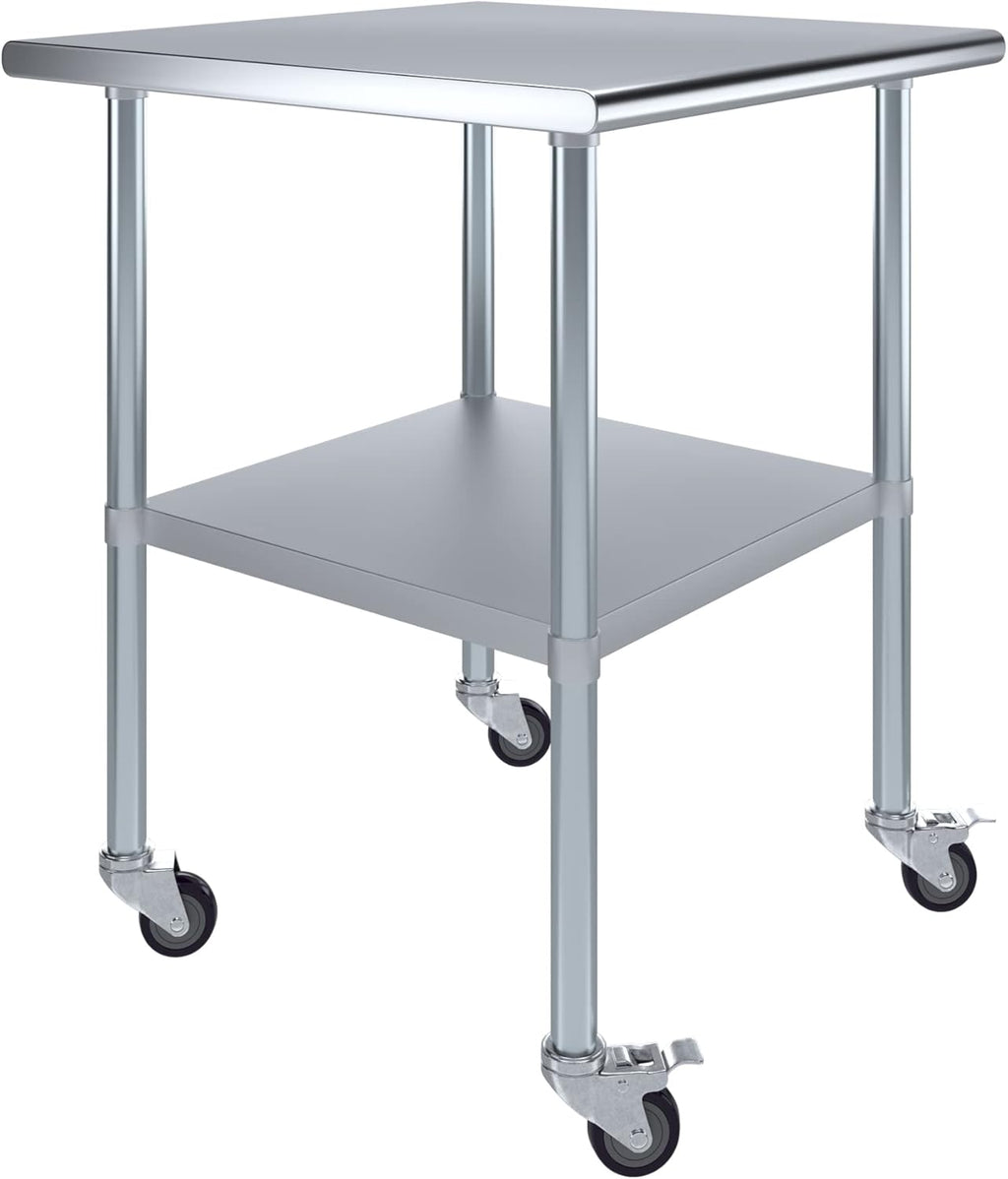 AmGood 30" Long x 30" Deep Stainless Steel Table with Casters