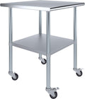 AmGood 30" Long x 30" Deep Stainless Steel Table with Casters