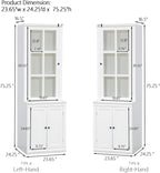 Chic 75.25'' White Freestanding Pantry Cabinet with Glass Door, Ideal for Kitchen & Living Room - Double-Action Doors for Easy Access!
