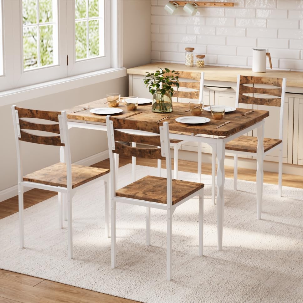 GarveeHome 5 Piece Dining Table Set, Industrial Style Dining Table and Chairs...