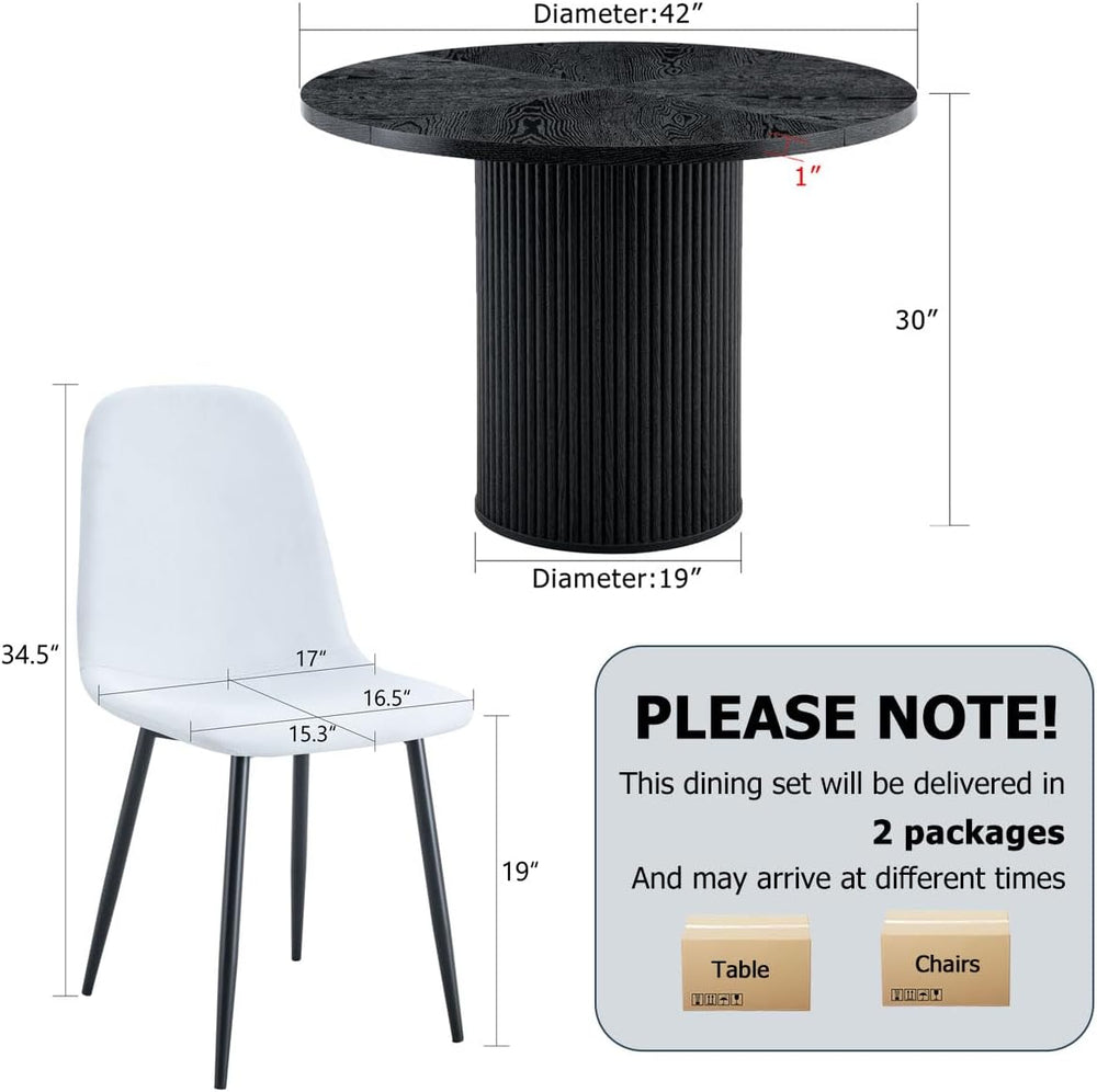 Round Dining Table Set for 6, Black Kitchen Table Set for 6 with 42''...