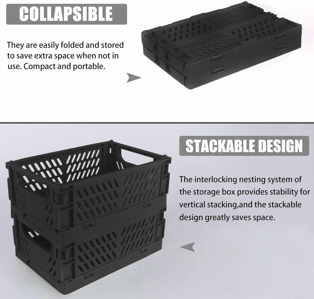 Tixill 2-Pack Mini Foldable Plastic Storage Box Mini Plastic Baskets for Organizing and Storage for Home Kitchen Bedroom Bathroom Office. (Black, 5.9x3.8x2.2)