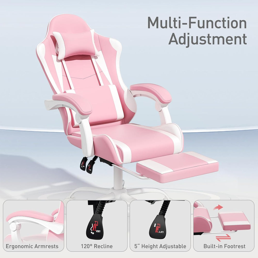 MoNiBloom Gaming Chair, Footrest & Lumbar Support, Height Adjust, Pink | ...