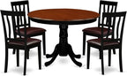 East West Furniture HLAN5-BCH-LC 5 Piece Dining Set Includes a Round Dining Table with Pedestal and 4 Faux Leather Kitchen Room Chairs, 42x42 Inch, Black & Cherry