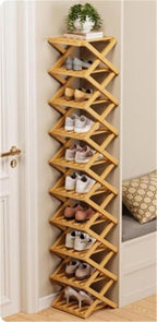 JingNian Foldable Shoe Rack, Freestanding Narrow Shoe Storage Shelf, No Assembly Shoe Organiser for Entryway, Hallway, Bedroom, Small Spaces(10-Tier)