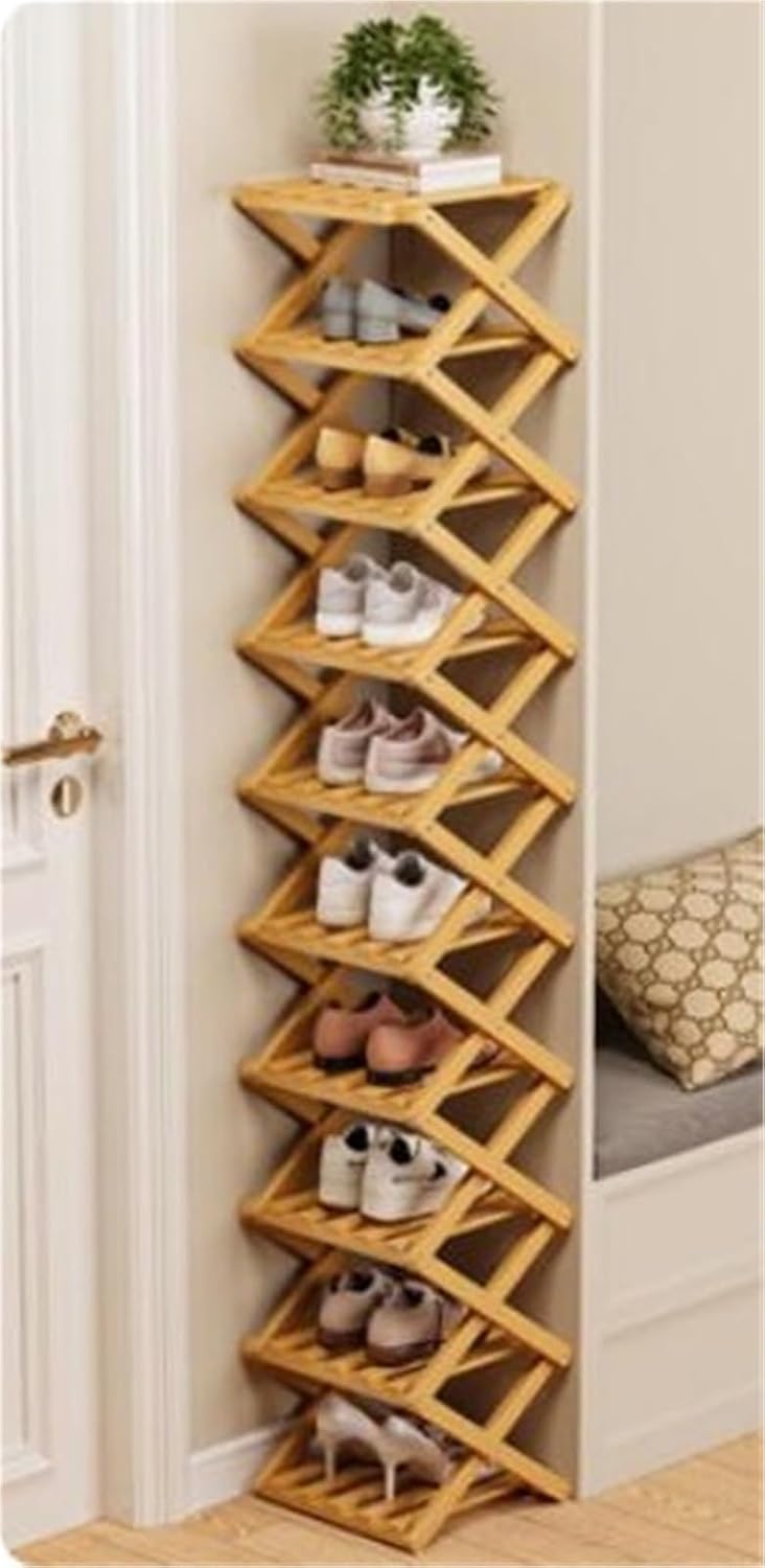 JingNian Foldable Shoe Rack, Freestanding Narrow Shoe Storage Shelf, No Assembly Shoe Organiser for Entryway, Hallway, Bedroom, Small Spaces(10-Tier)