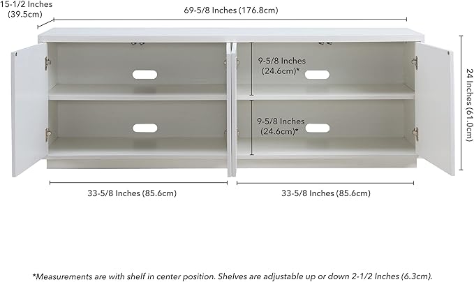 Henn&Hart Fluted TV Stand for TVs up to 75" with 2 Concealed Ribbed Storage Cabinets and Adjustable Shelves for Living Room, Family Room, or Office, Cloud White