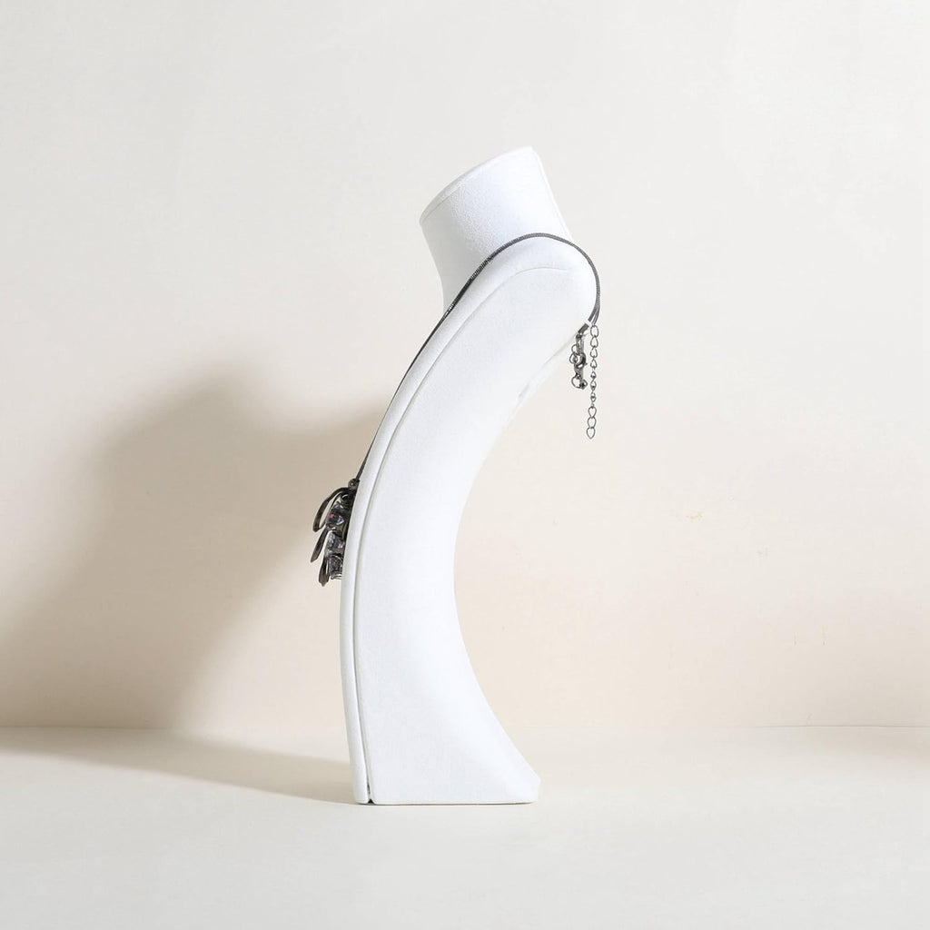 GemeShou White necklace storage organizer for sale, Velvet necklace holder stand, jewelry bust display stands, Jewelry Mannequin for Countertop, Showcase【White-Medium height 10.43 inch】