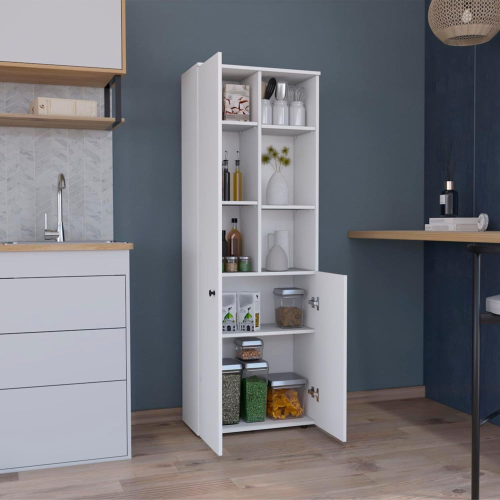 67-Inch Kitchen Pantry with Three Doors, Exterior Shelves & Ample Storage