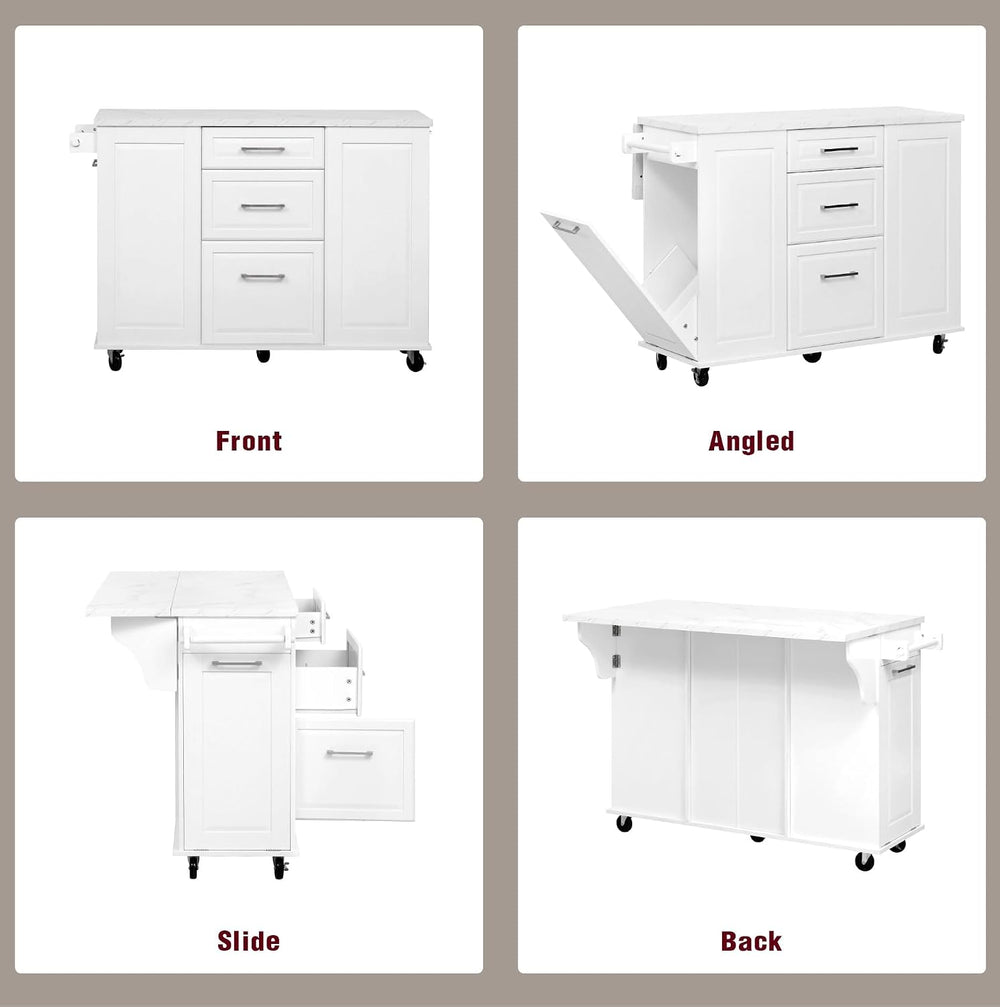 50.7" Kitchen Island with Trash Can Storage Cabinet & Drop Leaf | Is...