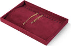 Velvet Jewelry Display Tray For Bracelet Pendant Necklace, Multi-Slot Stackable Storage Tray For Long Chain Jewelries, Drawer Insert Jewelry Organizer (Red)