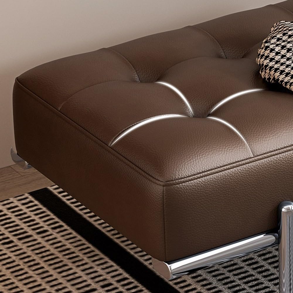 Modern Bed End Stool Shoe-Changing Bench Stainless Steel Long Leather Minimal...