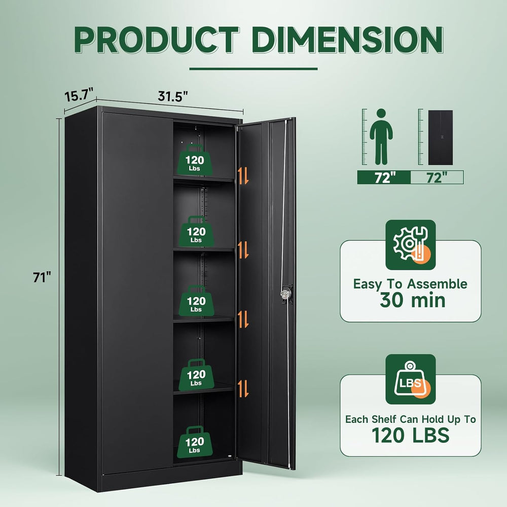 Letaya Metal Garage Storage Cabinets with Lock Door and Adjustable Shelves, S...