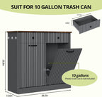 Double Tilt Out Trash Can Cabinet, 20 Gallon Fluted Laundry Hamper Cabinet with 2 Drawers, Wooden Hidden Garbage Can Cabinets for Kitchen, Living Room, Without Trash Bin or Laundry Hamper,Grey