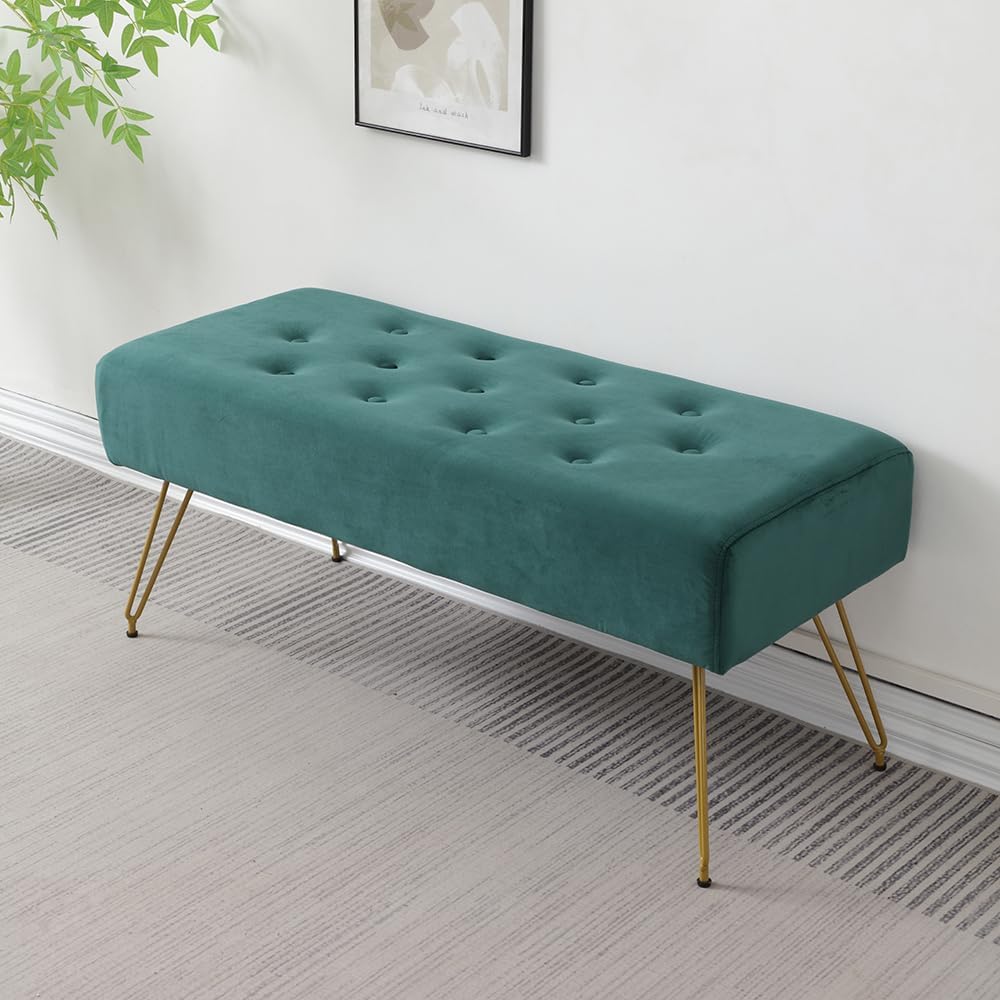 Velvet Button-Tufted Entryway Bench, 39.37" Modern Upholstered Bedroom B...