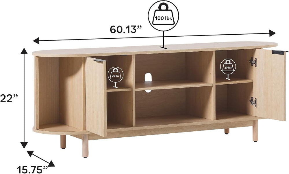 Walker Edison Modern Curved Reeded TV Stand for TVs up to 70 Inches, Credenza...