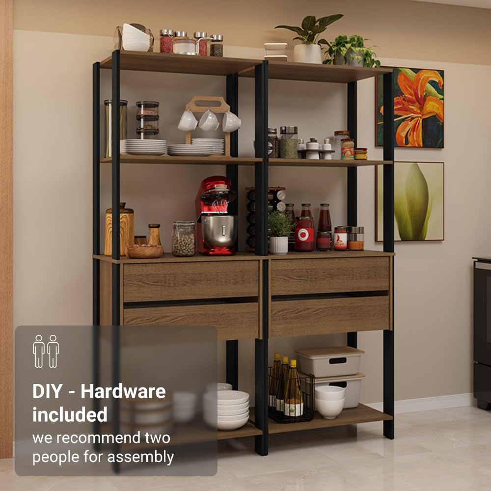 Madesa Kitchen Pantry Storage Rack with 4 Drawers and 6 Open Shelves 55"...