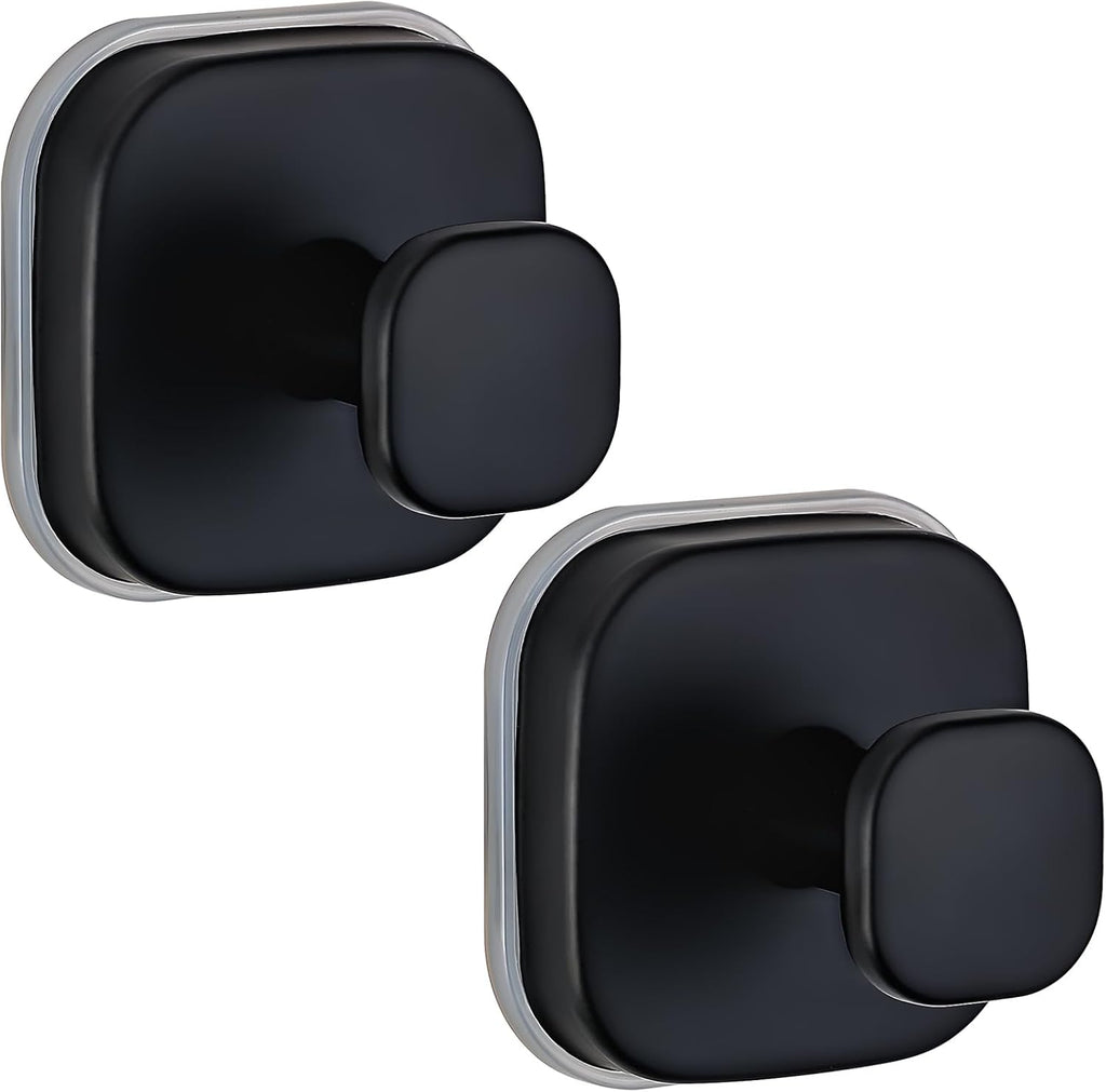 Suction Cup Hooks for Shower - Resuable Bathroom Hooks for Towels, Robes & Loofah - No-Drill Mounting on Kitchen,Walls,Metal,Glass,Mirrors,Tile & Smooth Non-Porous Surfaces (2, Matte Black)