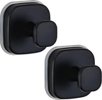 Suction Cup Hooks for Shower - Resuable Bathroom Hooks for Towels, Robes & Loofah - No-Drill Mounting on Kitchen,Walls,Metal,Glass,Mirrors,Tile & Smooth Non-Porous Surfaces (2, Matte Black)