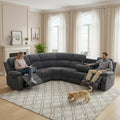 Manual Recliner Sectional Sofa Set, Corduroy L-Shaped Living Room Furniture Sets, Reclining Corner Couch with Drop-Down Table/Storage Console/Cup Holders for Home Office (Dark Grey, Sectional)