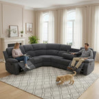 Manual Recliner Sectional Sofa Set, Corduroy L-Shaped Living Room Furniture Sets, Reclining Corner Couch with Drop-Down Table/Storage Console/Cup Holders for Home Office (Dark Grey, Sectional)