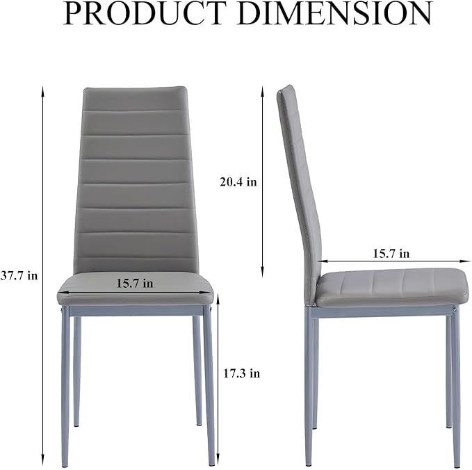 PU Dining Chairs Set of 4, Modern Kitchen & Dining Room Chairs Faux Leather Upholstered Dinner Chairs with Metal Legs for Small Space (Gray, Horizontal line)