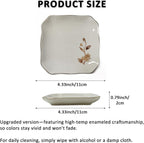 Vintage White Ceramic Jewelry Tray Ring Dish, Faux Mother of Pearl Inspired Flower Design, Decorative Small Square Floral Trinket Dish for Vanity Storage Wedding Decor (Beige Peony-Enamel)