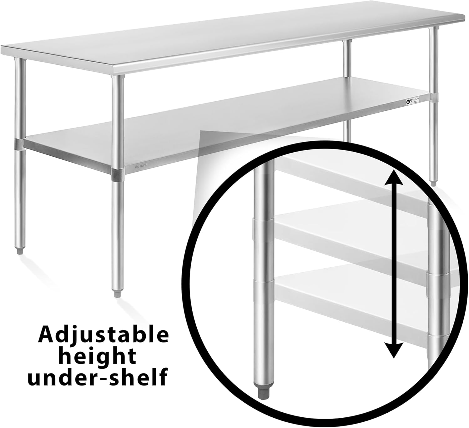 KUTLER Stainless Steel Table 30 x 72 Inches, NSF Heavy Duty Commercial Kitchen Prep and Work Table with Undershelf for Restaurant, Hotel, Home