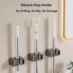 3 Pack Heavy Duty Mop Holder Wall Mount, Strong Adhesive Hanger for Broom Closet Organizer, Space Saving Utility Hooks for Bathroom Kitchen Garage Storage