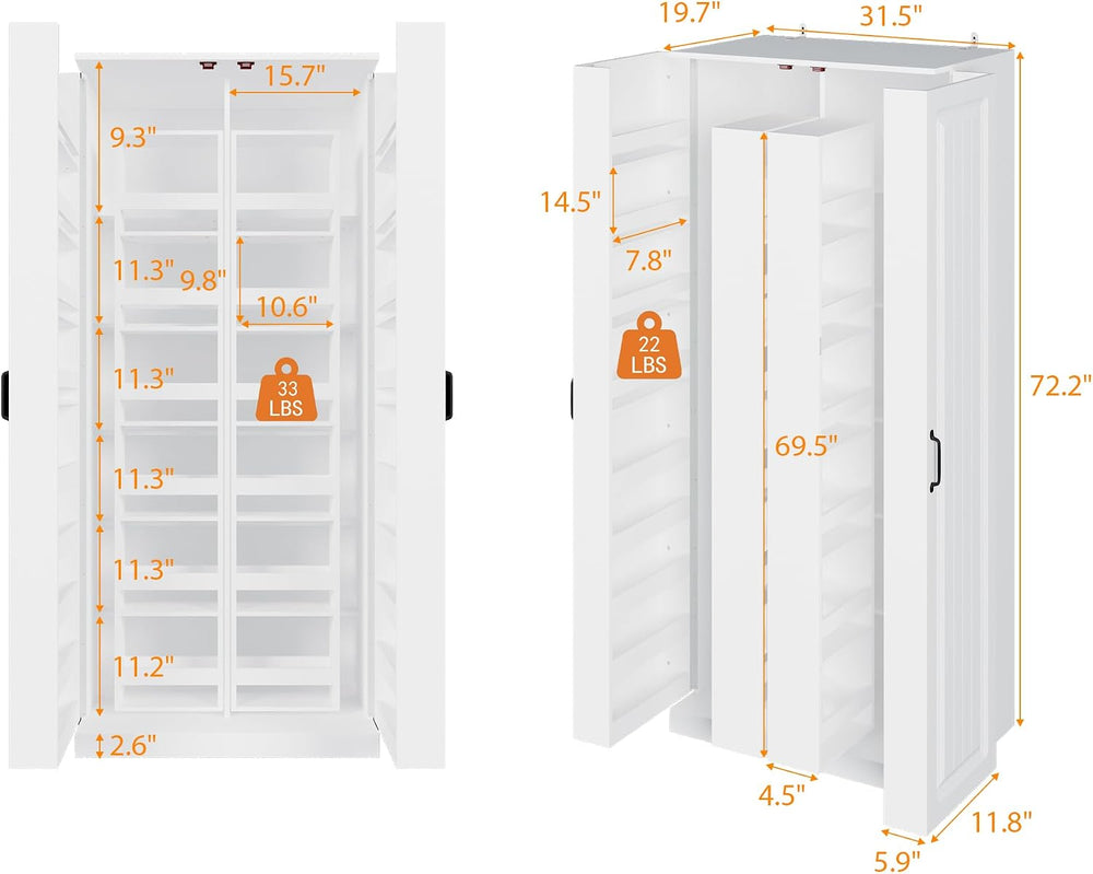 AIEGLE Kitchen Storage Cabinet with Doors & Rotatable Shelves, 72" T...