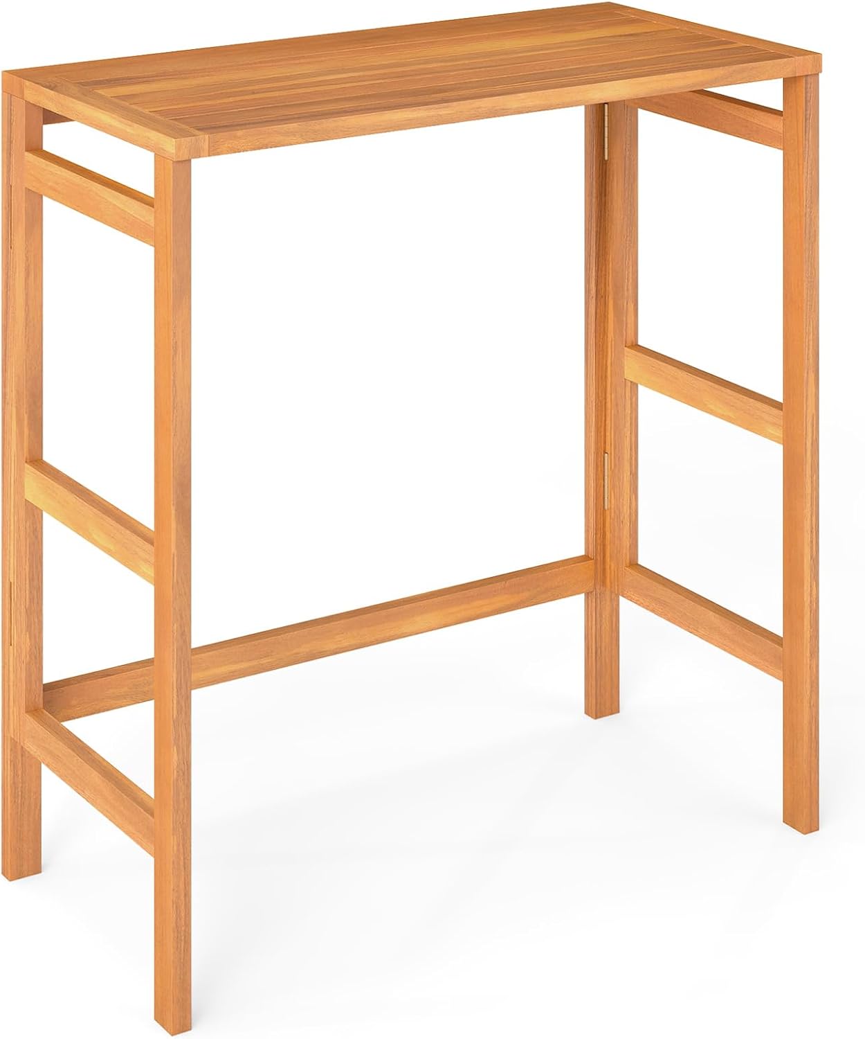 Tangkula Acacia Wood Outdoor Folding Bar Table, Patio Rectangle Counter Height Pub Table with Slatted Tabletop, for Balcony, Backyard Garden and Poolside